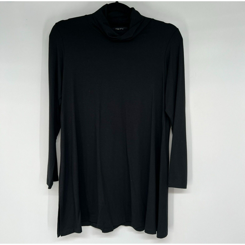 Comfy USA Shirt Womens XS Black Turtle Neck Long Sleeve Knit Pullover Tunic Top